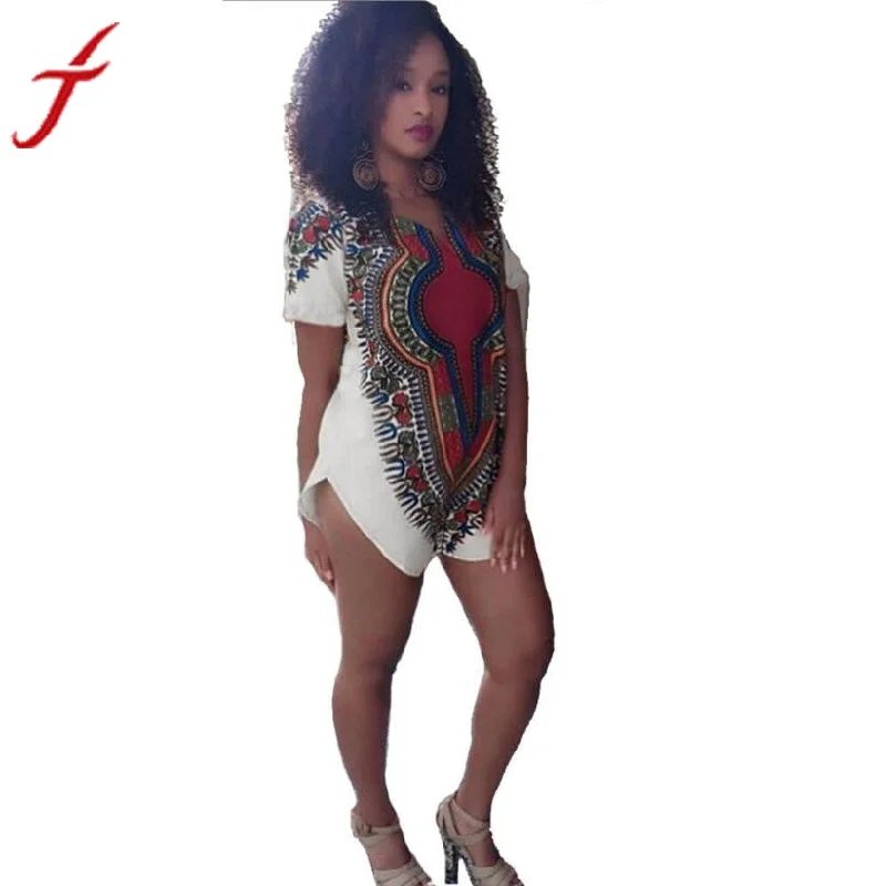 Women Dress Bodycon Mini Dresses Traditional Tribal African Dashiki Party Hippie Multicolor Short sleeve Dress 844 #LSIN Stylish Ribbed Mini Dress