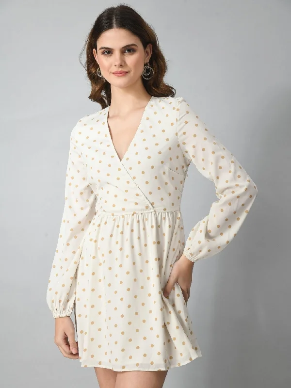SMERA MART Women's Polka Dot Printed Overlap V Neck Mini Dress Elegant Lace Mini Dress SMERA MART Women's Polka Dot Printed Overlap V Neck Mini Dress Elegant Lace Mini Dress