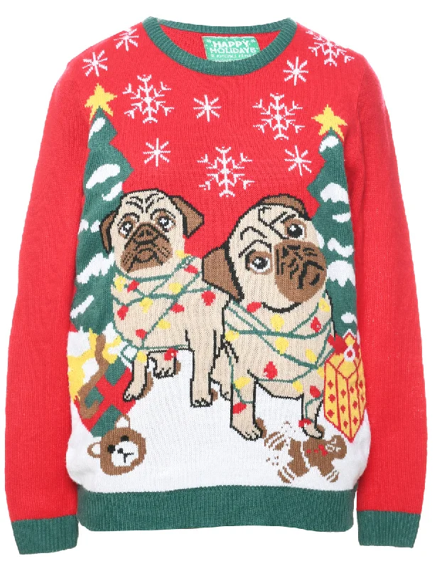 Animal Design Christmas Jumper - M Collared Crew Neck Turtle Neck