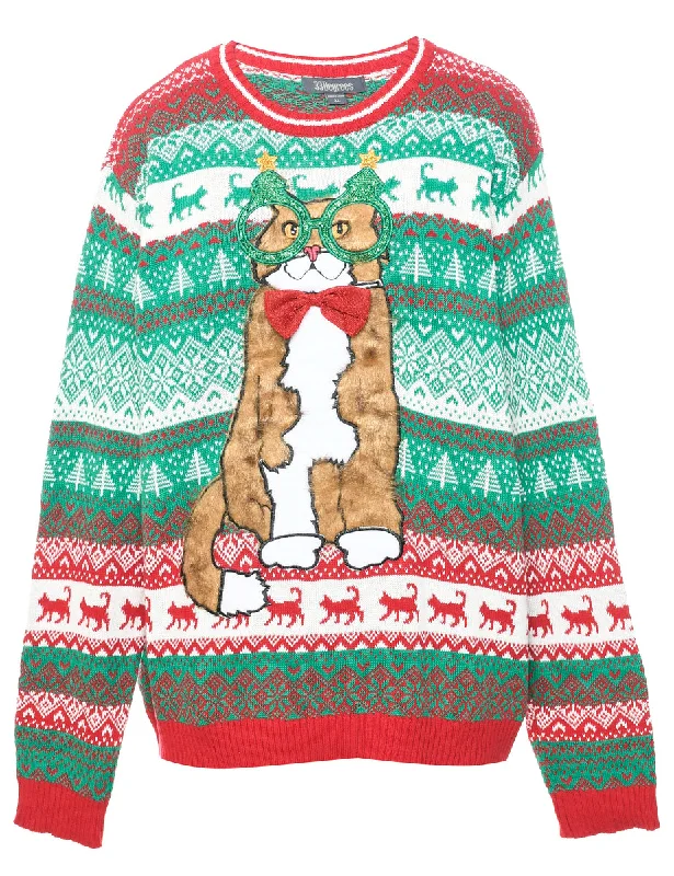 Animal Design Christmas Jumper - XL Real Fur Shearling Chenille