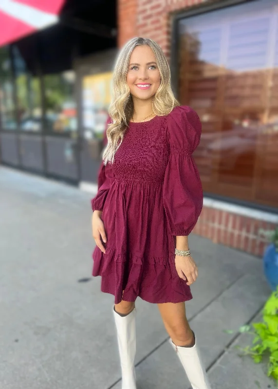 From Now On Burgundy Ruffle Detail Dress