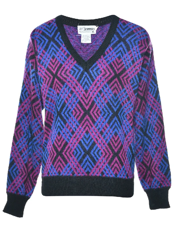 Geometric Pattern Jumper - L Wool Fabric Cashmere Fabric Tweed Fabric