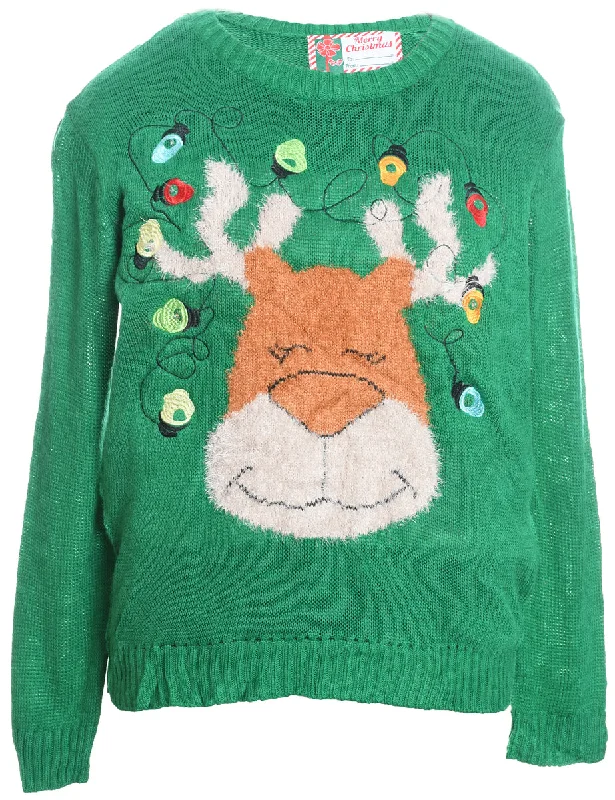 Green Knit Christmas Jumper - S Sweater Knitwear Pullover