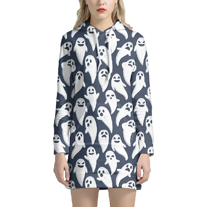 Halloween Ghost Pattern Print Pullover Hoodie Dress