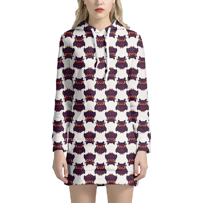Halloween Owl Pattern Print Pullover Hoodie Dress
