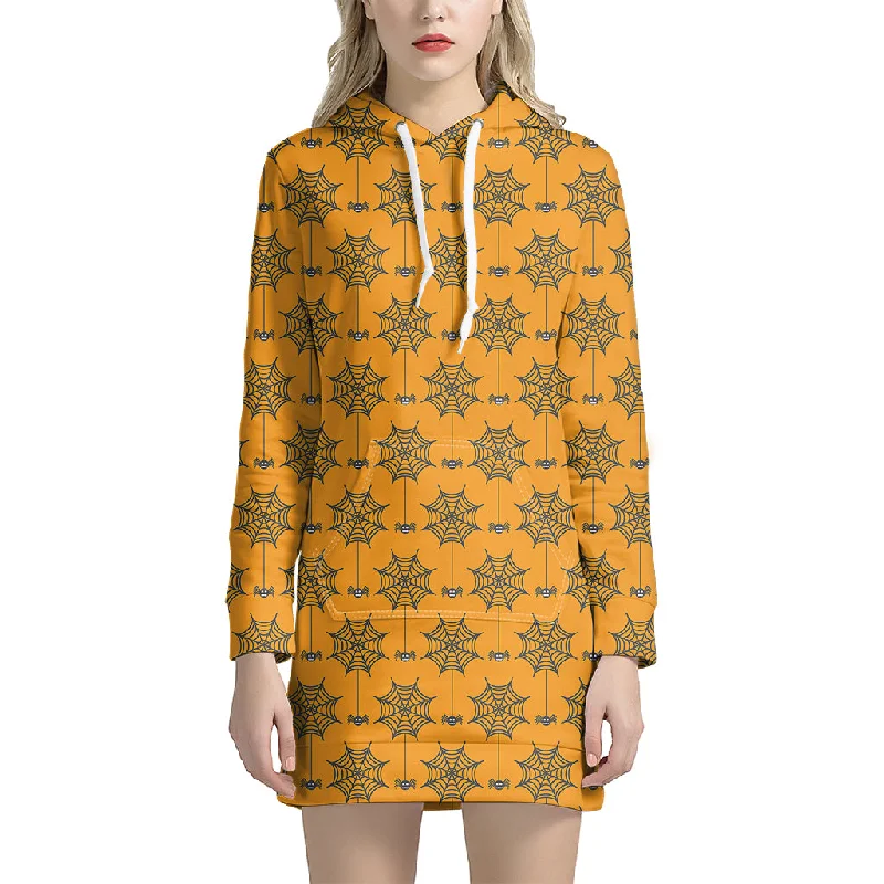 Halloween Spider Web Pattern Print Pullover Hoodie Dress