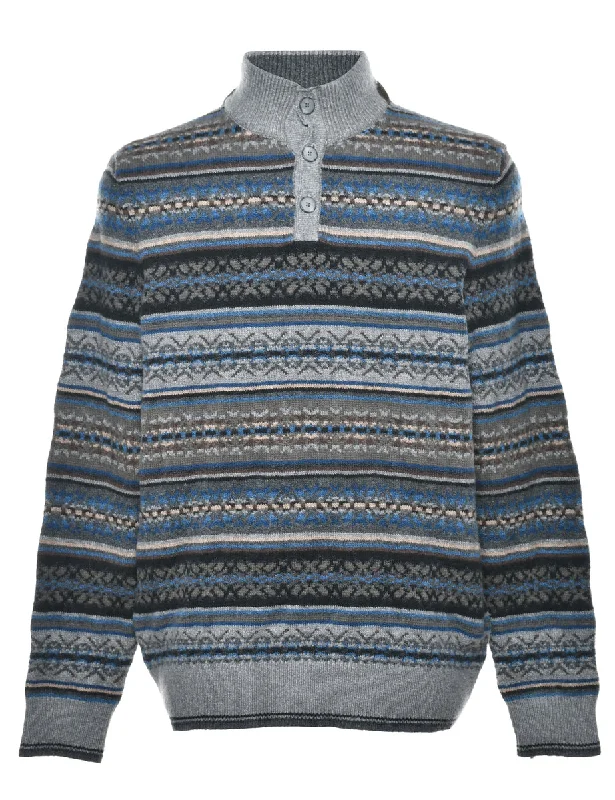 High Neck Nordic Jumper - M Print Jacquard Patchwork