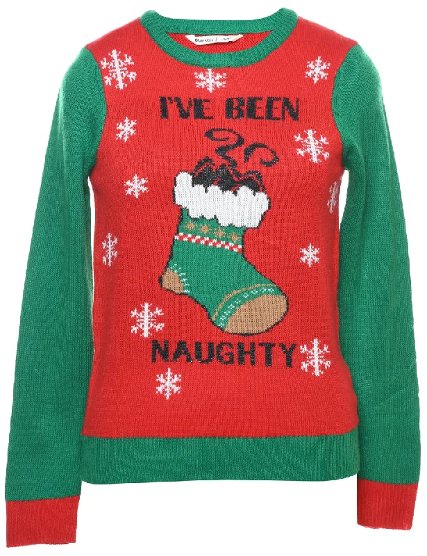 I've Been Naughty Christmas Jumper - S Ribbed Striped Patterned