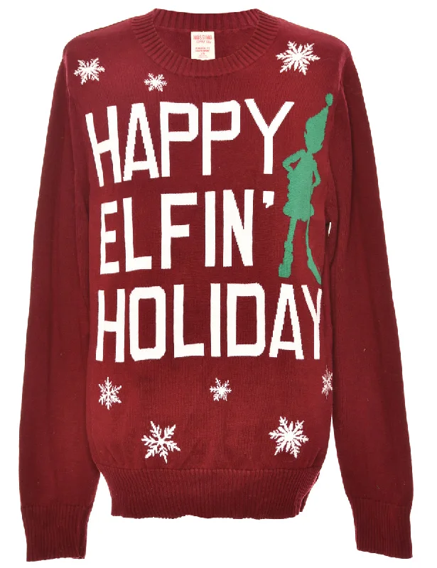 Maroon Christmas Jumper - L Bright Pastel Dark