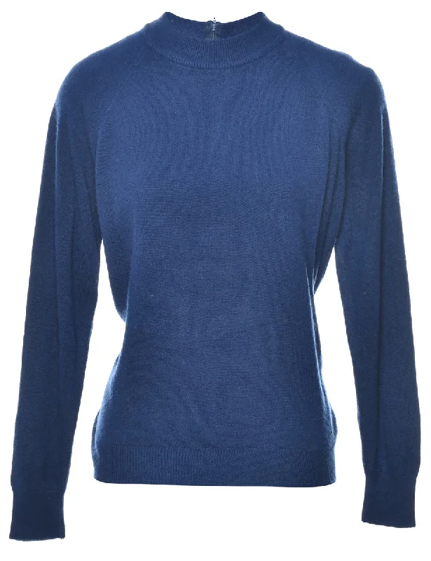 Navy Jumper - L Silk Blend Satin Velvet