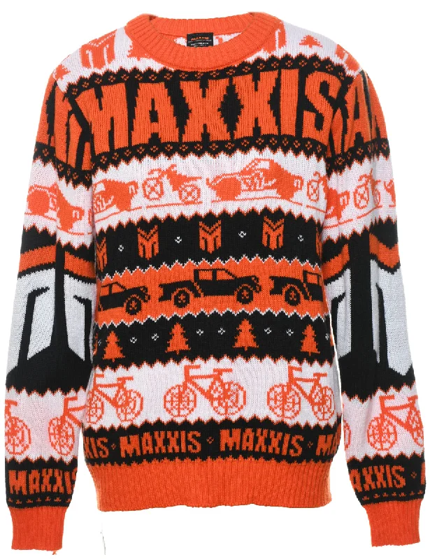 Orange & Black Vehicle Design Jumper - M Long Sweater Short Sweater Cropped Sweater