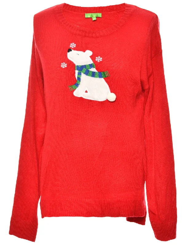 Polar Bear Christmas Jumper - L Boat Neck Shawl Collar Notched Collar