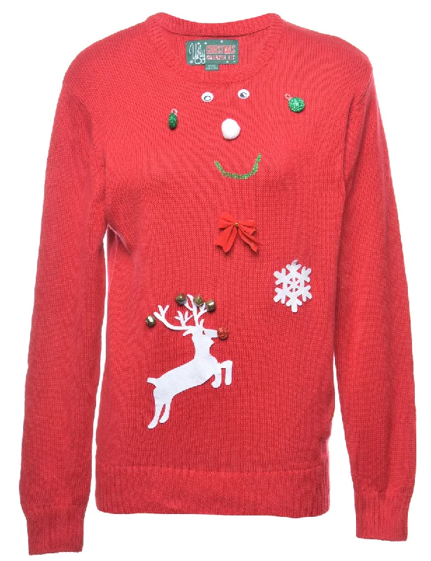 Red Christmas Jumper - M Polka Dot Checkered Tartan