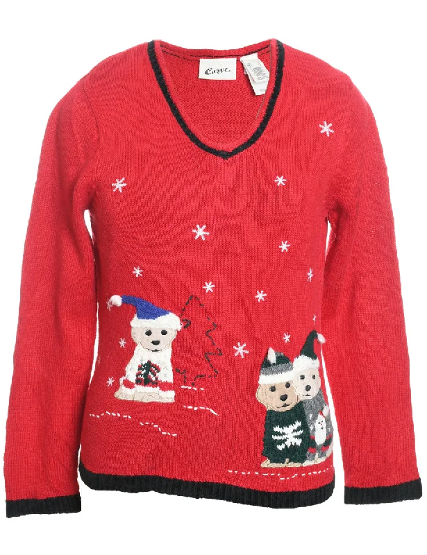 Red Dog Design Christmas Jumper - S Turtle Neck Boat Neck Asymmetrical Neck