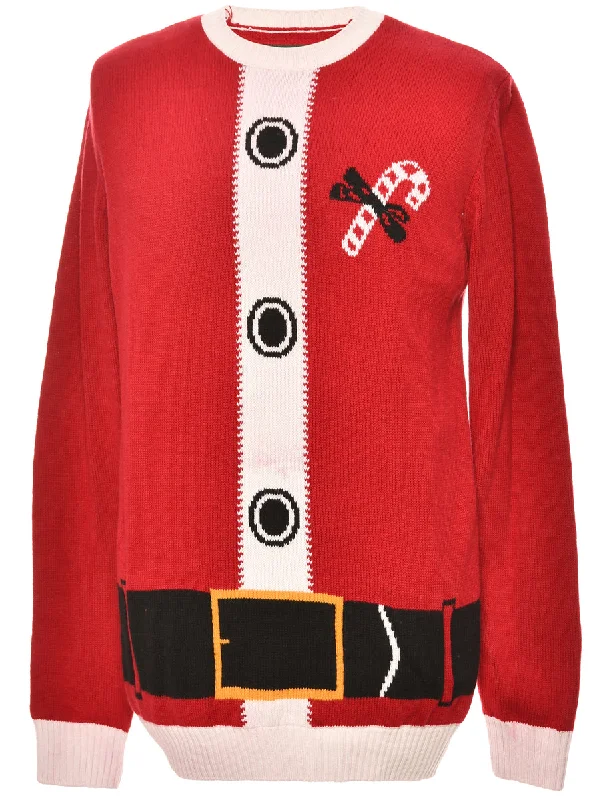 Red Santa Claus Christmas Jumper - L Turtle Neck Boat Neck Asymmetrical Neck