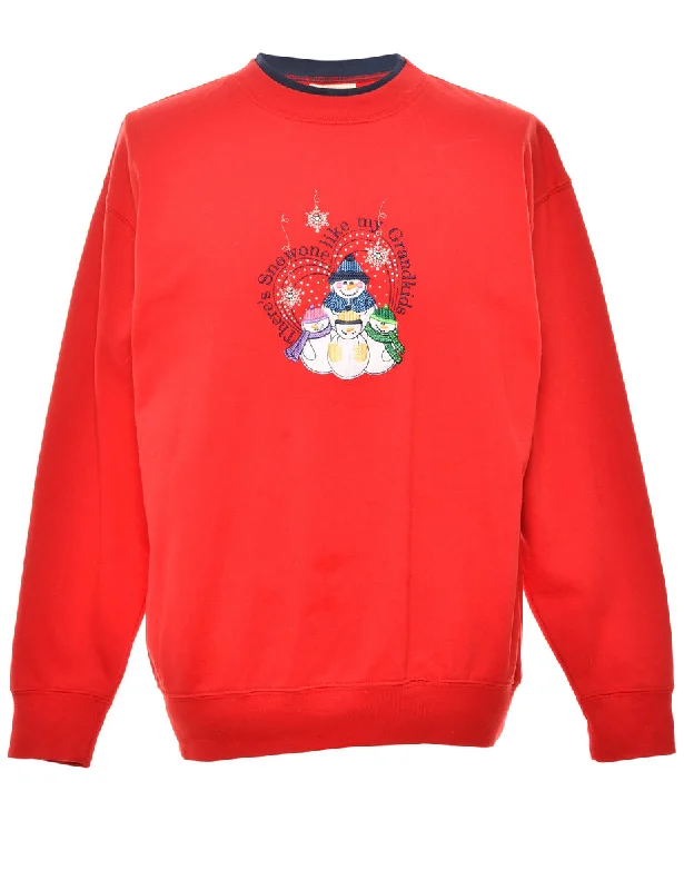 Red Snowman Design Christmas Jumper - XL Collared Crew Neck Turtle Neck