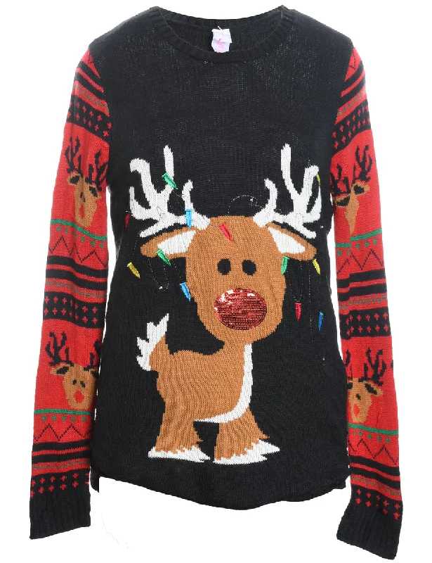 Reindeer Christmas Jumper - L Chenille Blend Fleece Blend Nylon Blend