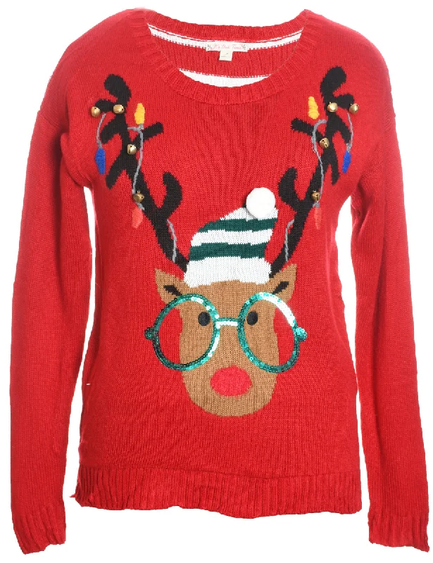 Reindeer Christmas Jumper - M Polka Dot Checkered Tartan