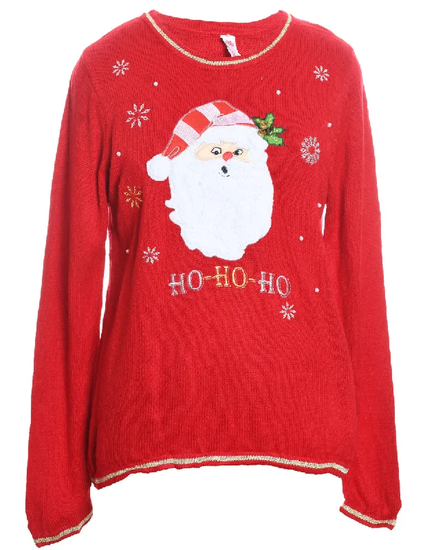 Santa Claus Christmas Jumper - L Polka Dot Checkered Tartan