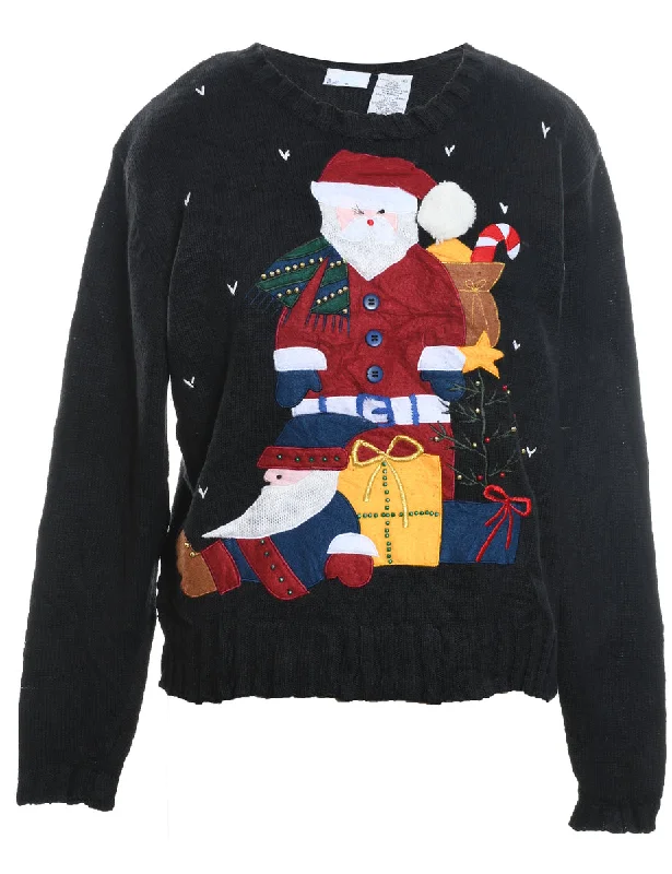 Santa Claus Christmas Jumper - L Cashmere Blend Cotton Blend Poly Blend