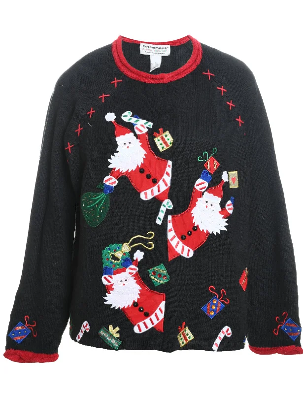 Santa Claus Christmas Jumper - L Open Front Closed Front Wrap Front