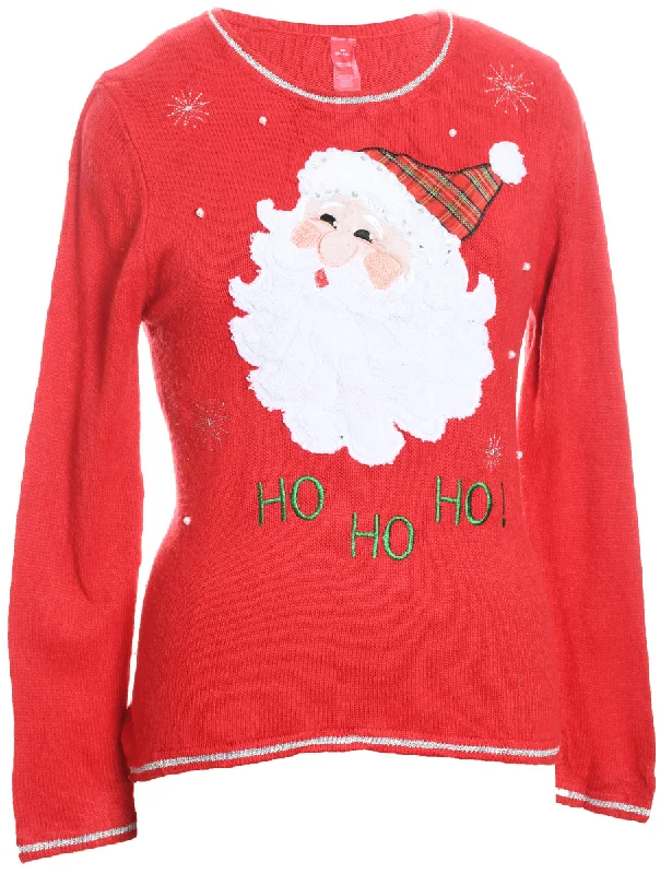 Santa Claus Christmas Jumper - M Ribbed Striped Patterned