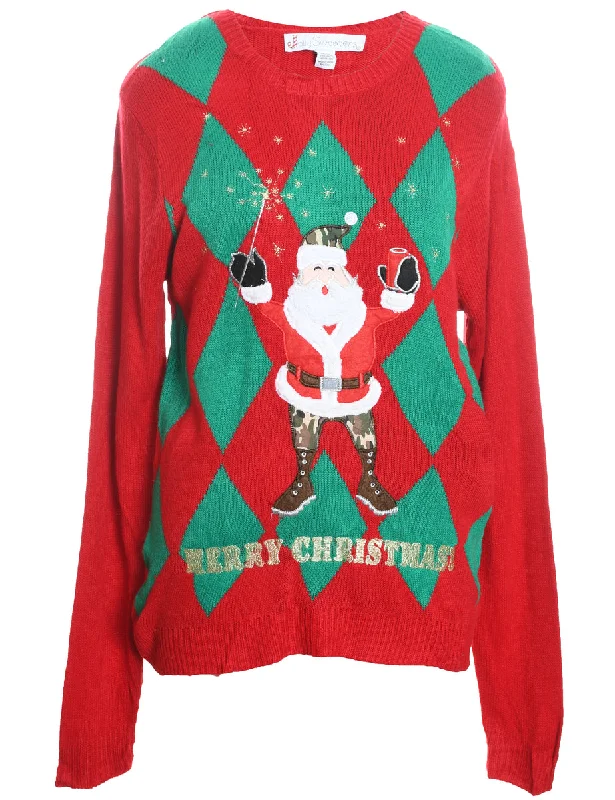 Santa Claus Christmas Jumper - M Mesh Blend Leather Blend Suede Blend