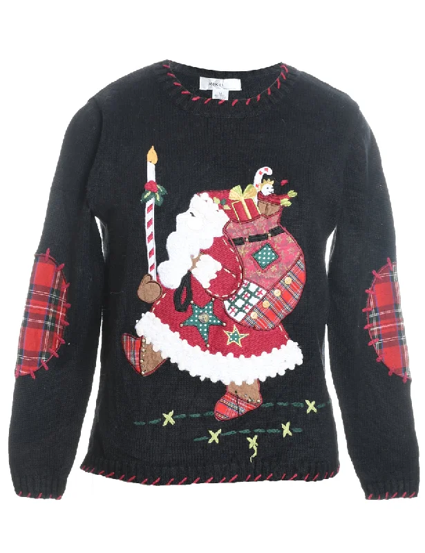 Santa Claus Christmas Jumper - M Hooded Sweater Collared Sweater Shawl Collar