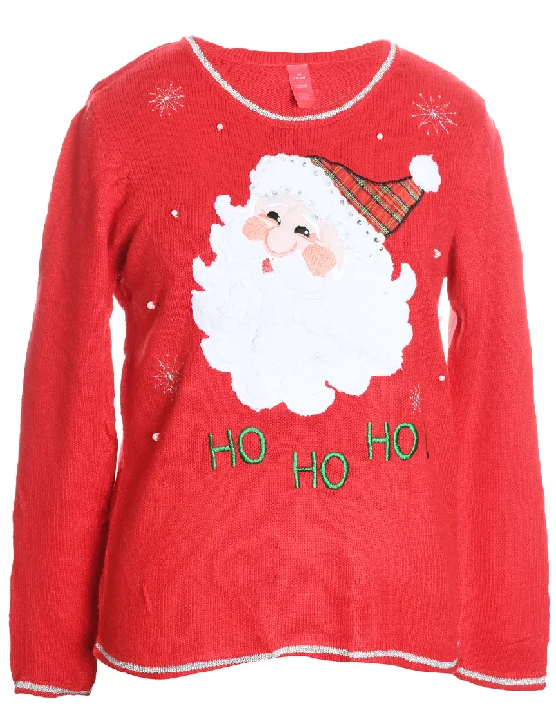 Santa Claus Christmas Jumper - M Mesh Sweater Canvas Denim