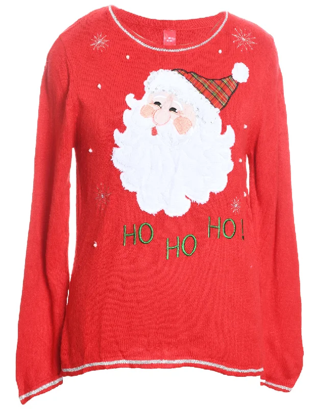 Santa Claus Christmas Jumper - M Silk Blend Satin Velvet