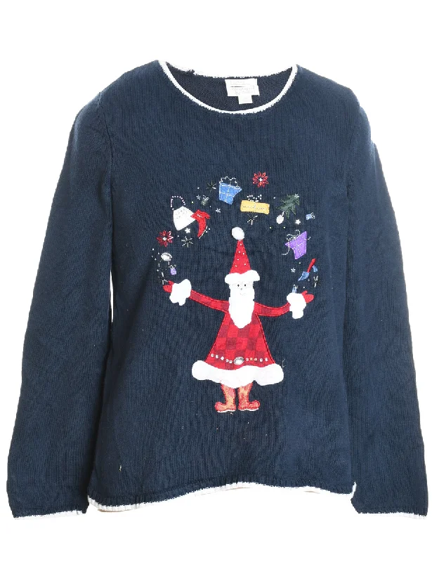 Santa Claus Christmas Jumper - M Terry Terry Cloth Terry Knit