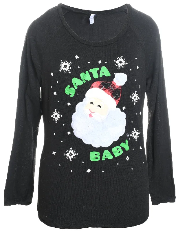 Santa Claus Christmas Jumper - S High Neck Crew Neck V-Neck