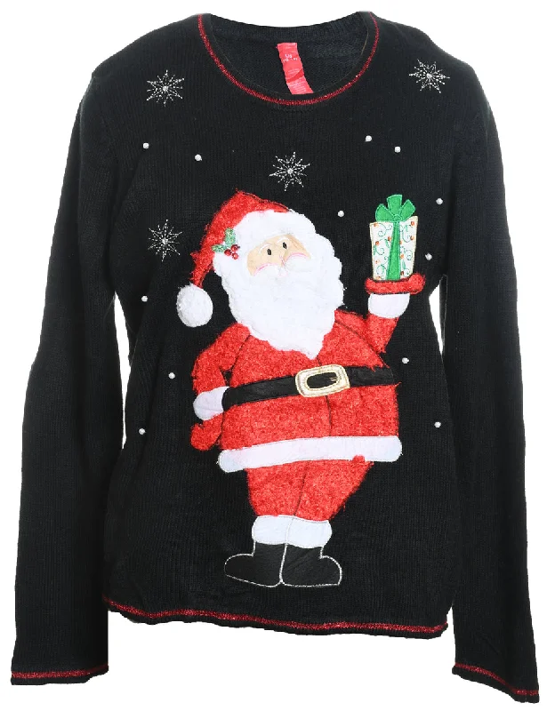 Santa Claus Design Black & Red Christmas Jumper - L Lightweight Heavyweight Midweight