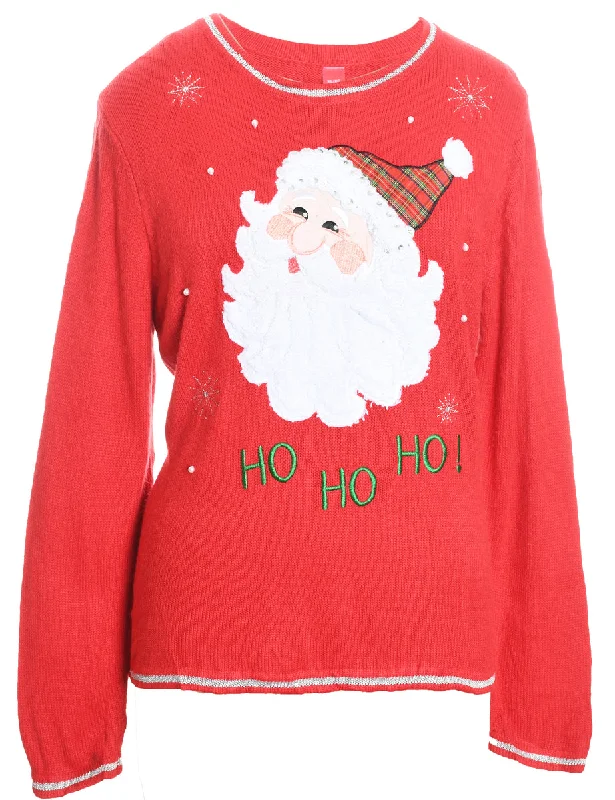 Santa Claus Design Red Knit Christmas Jumper - XL Nylon Fabric Polyester Fabric Spandex Fabric