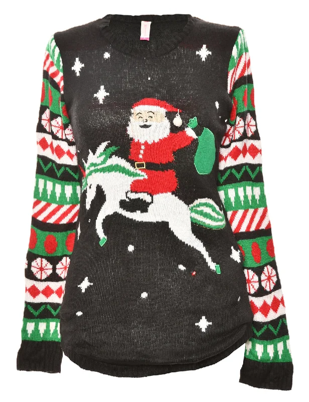 Santa Claus Knit Christmas Jumper - XL Cashmere Blend Cotton Blend Poly Blend