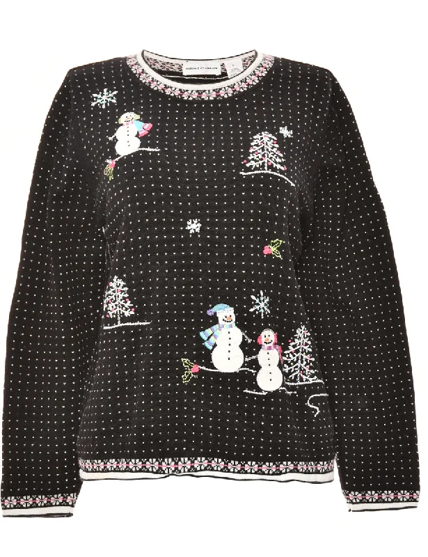 Snowman Black Classic Christmas Jumper - M Striped Floral Plaid