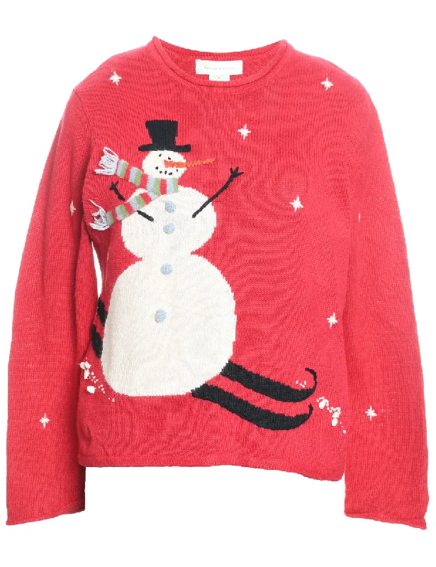 Snowman Christmas Jumper - L Chenille Fabric Brocade Fabric Lace Fabric