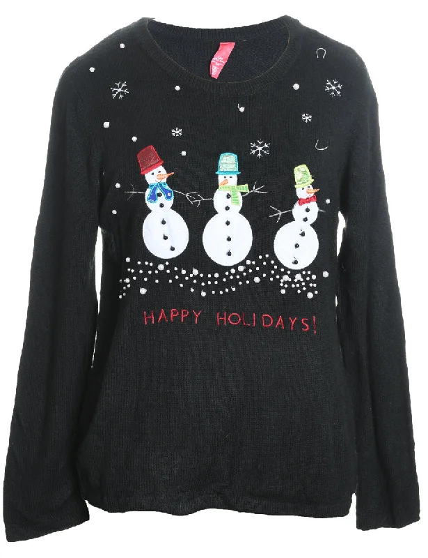 Snowman Christmas Jumper - L Hooded Sweater Collared Sweater Shawl Collar