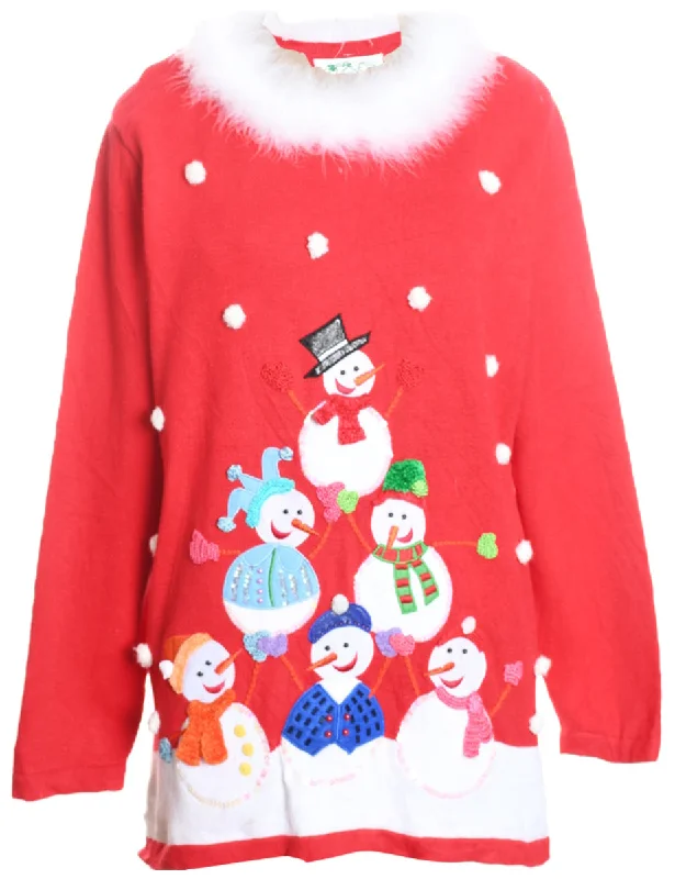 Snowman Christmas Jumper - L Elegant Classic Vintage