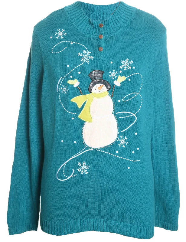 Snowman Christmas Jumper - L Neon Metallic Matte