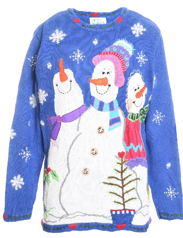 Snowman Christmas Jumper - M Embroidered Appliqued Beaded