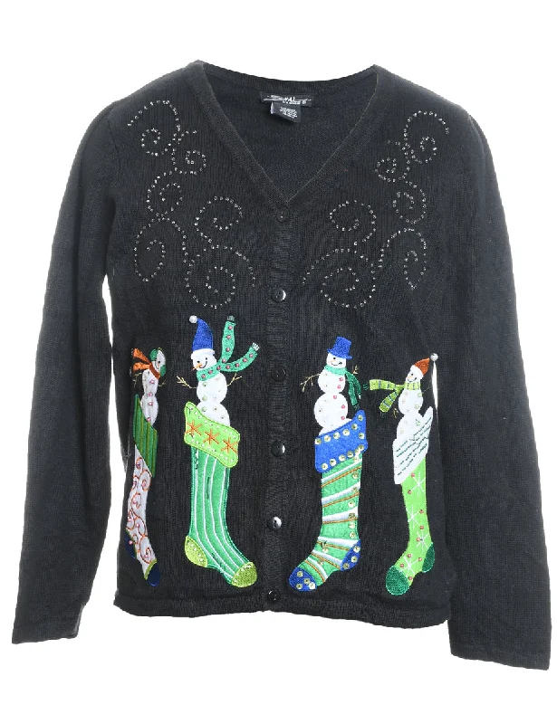 Snowman Christmas Jumper - M Boat Neck Shawl Collar Notched Collar