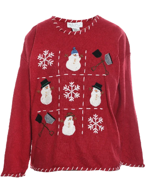 Snowman Christmas Jumper - M Real Fur Shearling Chenille