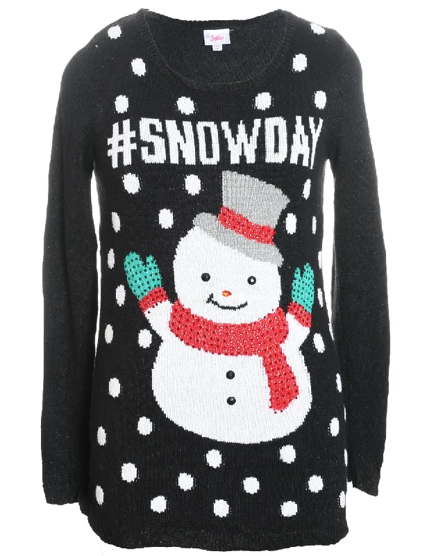 Snowman Christmas Jumper - M Mesh Blend Leather Blend Suede Blend