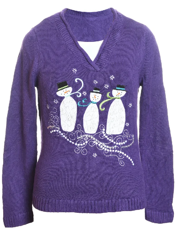 Snowman Christmas Jumper - M Soft Cozy Warm