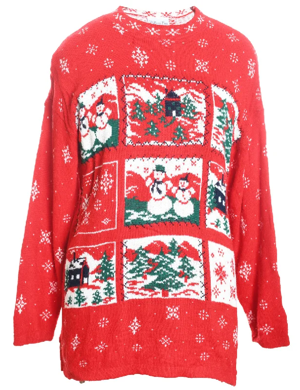 Snowman Christmas Jumper - M Cable Knit Ribbed Knit Lace Knit