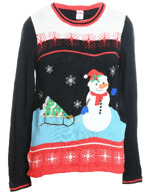 Snowman Design Multi-Colour Knit Christmas Jumper - S Spandex Blend Rayon Blend Denim Blend