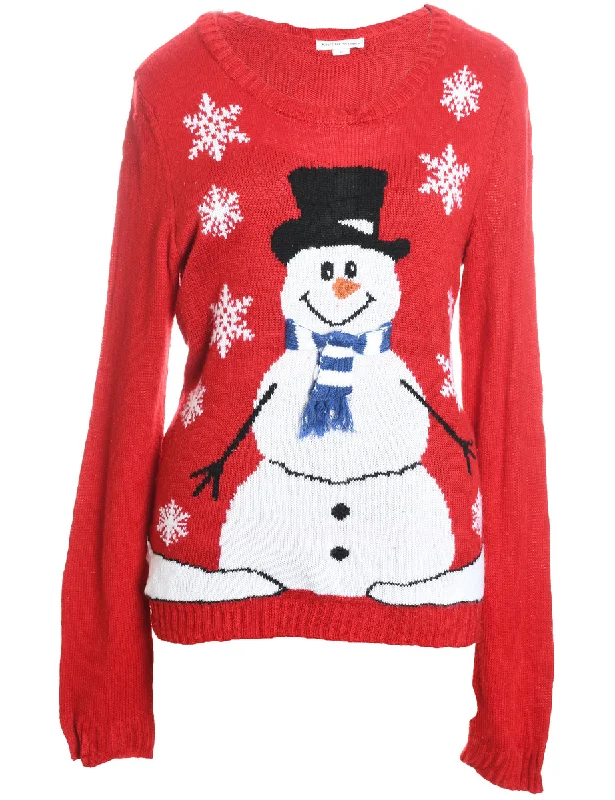 Snowman Design Red Knit Christmas Jumper - XL Lace Blend Ribbed Blend Corduroy Blend