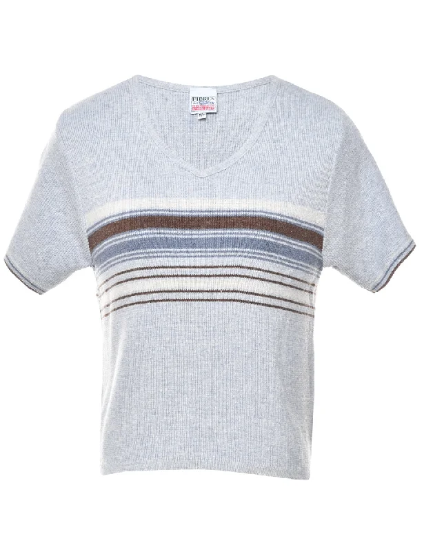 Striped Marl Grey Jumper - M Boxy Sweater Fitted Sweater A-Line