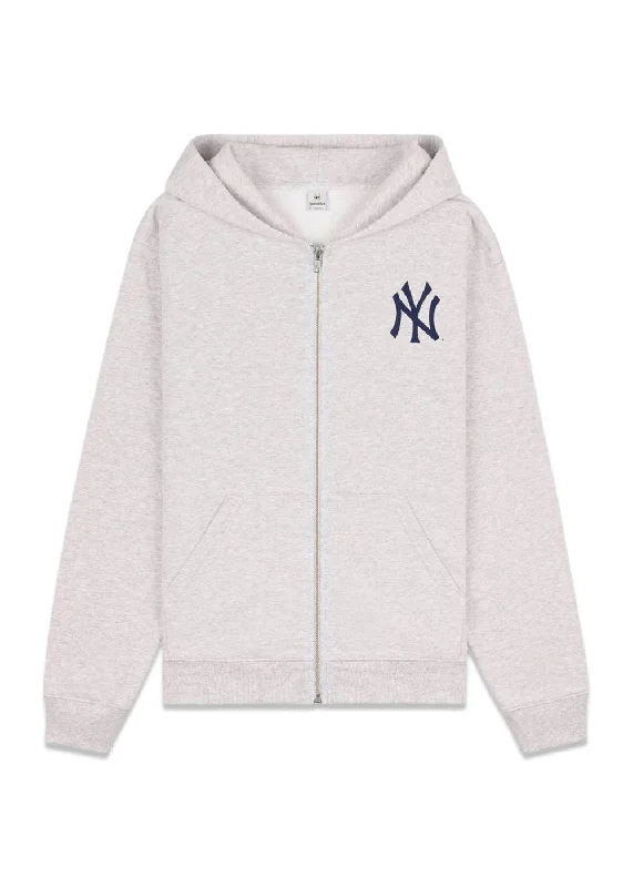 Yankees Serif Zip Hoodie - Heather Gray Hoodie with Rhinestones Sparkly Elegant